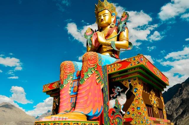 Maitreya Buddha, the big buddha high 33 metre near the Diskit monastery in Nubra Valley, Ladakh India.